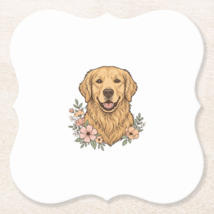 Dessous-de-verre En Papier Design de gravure vintage floral Golden Retriever_