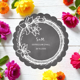 Dessous-de-verre En Papier Dessous de verre de papier floral Mariage noir bla