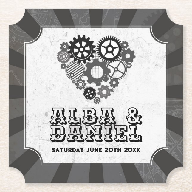 Dessous-de-verre En Papier Dessous de verre Mariage Steampunk Coeurs Mariages (Devant)
