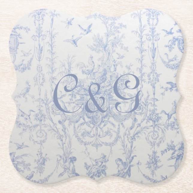 Dessous-de-verre En Papier Dessous de verre monogrammes de toile bleue (Devant)