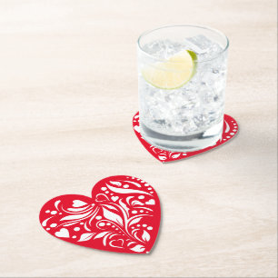 Dessous-de-verre En Papier Dessous de verre Valentin Coeur Blanc Et Rouge