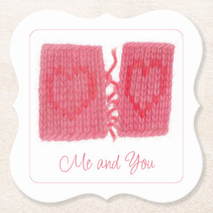 Dessous-de-verre En Papier DEUX CŒURS EN TRICOT Sous-verres en papier en form