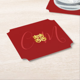 Dessous-de-verre En Papier Deux initiales mariage chinois rouge