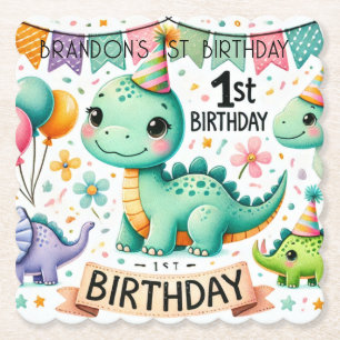 Dessous-de-verre En Papier Dinosaur Dino 1ère fête d'anniversaire