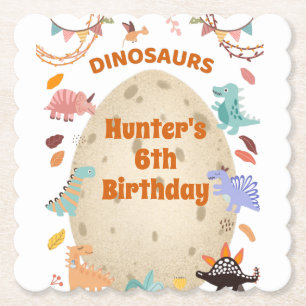 Dessous-de-verre En Papier Dinosaur fête d'anniversaire avec l'oeuf géant Din