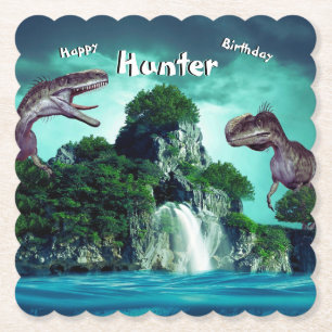Dessous-de-verre En Papier Dinosaur Island Joyeuse fête d'anniversaire