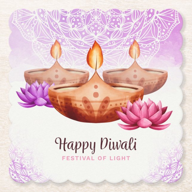 Dessous-de-verre En Papier Diwali avec Diya et Rangoli (Devant)