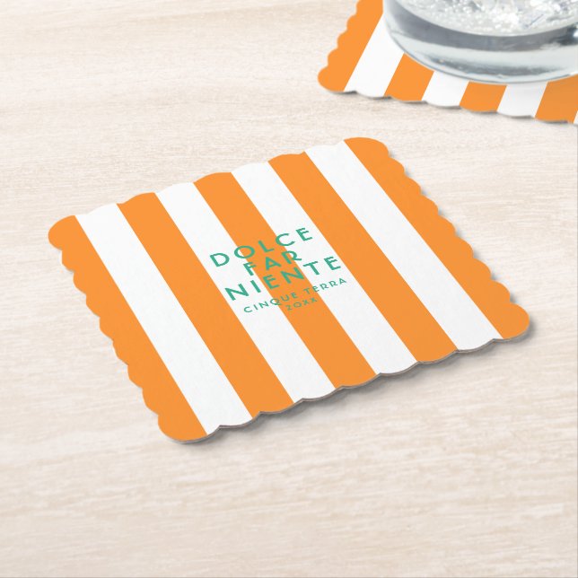 Dessous-de-verre En Papier Dolce Far Niente Cinque Terra Orange Cabana Stripe (Incliné)