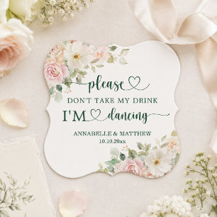 Dessous-de-verre En Papier Douces Roses Blush N'enlevez Pas Mon Verre Mariage