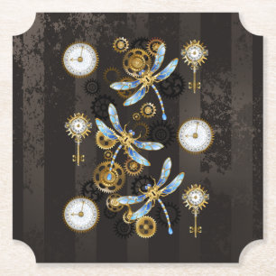 Dessous-de-verre En Papier Dragonflies de Steampunk sur arrière - plan rayé b