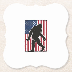 Dessous-de-verre En Papier Drapeau américain vintage silhouette Bigfoot vecte
