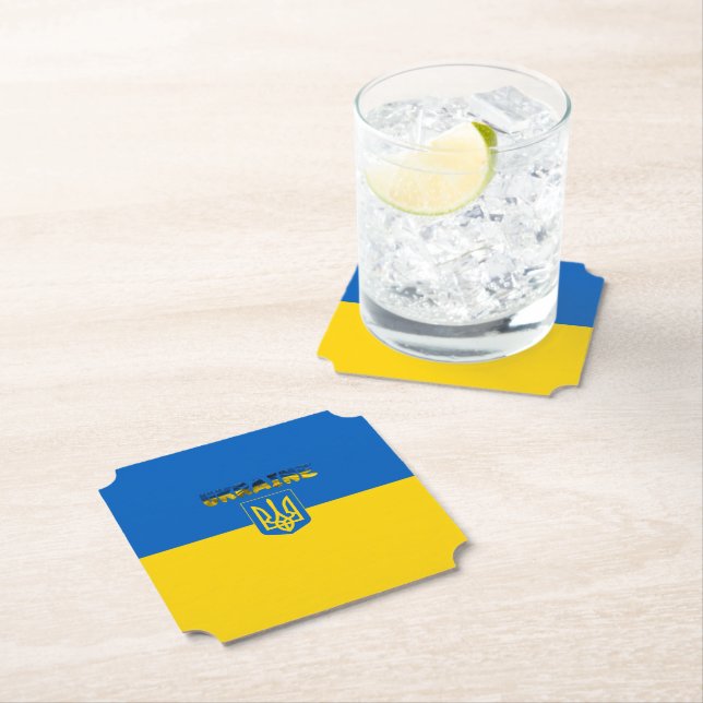 Dessous-de-verre En Papier Drapeau ukrainien Armoiries (En situation)