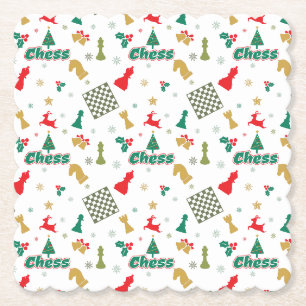 Dessous-de-verre En Papier Échecs de Noël - Pièces, Arbre, Holly, Rennes