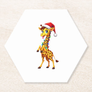 Dessous-de-verre En Papier Éclairage de Noël de girafe drôle Santa girafe Noë