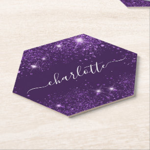 Dessous-de-verre En Papier Écriture de nom scintillante de paillettes violett