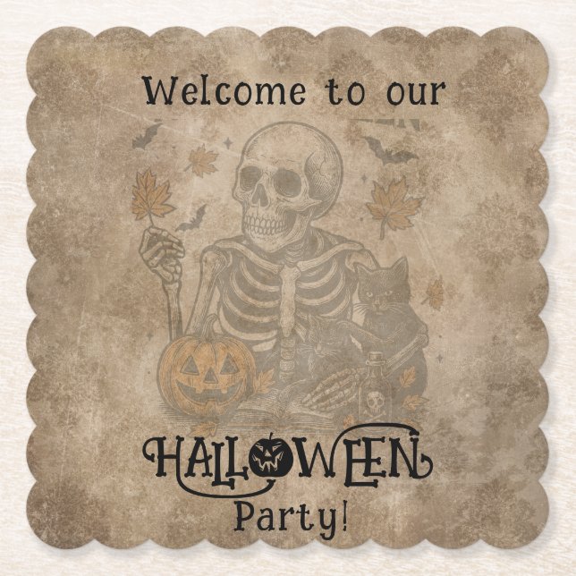 Dessous-de-verre En Papier Éffrayante Skeleton Halloween (Devant)