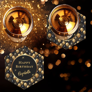 Dessous-de-verre En Papier Elégant Black Gold Parties scintillant Ballons Mot