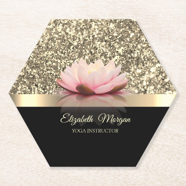 Dessous-de-verre En Papier Élégant Gold, Lotus Flower Yoga Instructeur (Devant)