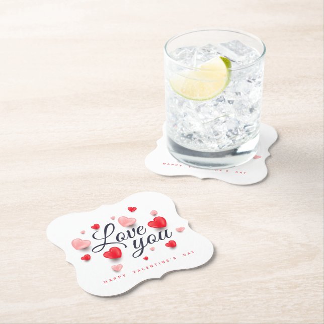 Dessous-de-verre En Papier Élégant Heureuse Sainte-Valentin (En situation)