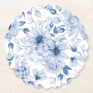 Dessous-de-verre En Papier Élégant Mariage Floral Bleu