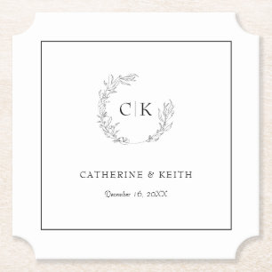 Dessous-de-verre En Papier Élégant Mariage Monogramme