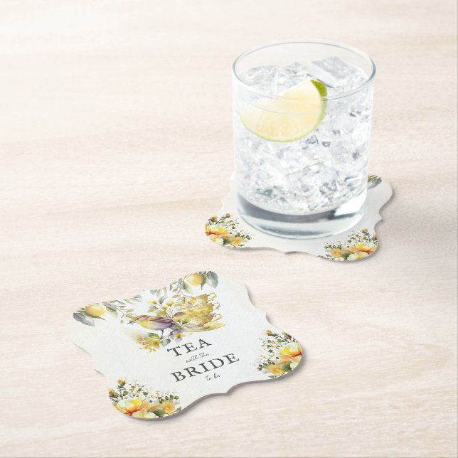 Dessous-de-verre En Papier Élégant Mariage Vintage Thé Party au Citron (En situation)