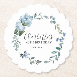 Dessous-de-verre En Papier Elégante Dusty Blue Floral 70e Anniversaire sur me