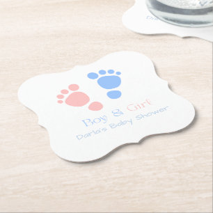 Dessous-de-verre En Papier Empreintes de pied de bébé garçon et fille Jumeaux