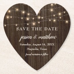 Dessous-de-verre En Papier Enregistrer la date Rustic Farmhouse String Lights