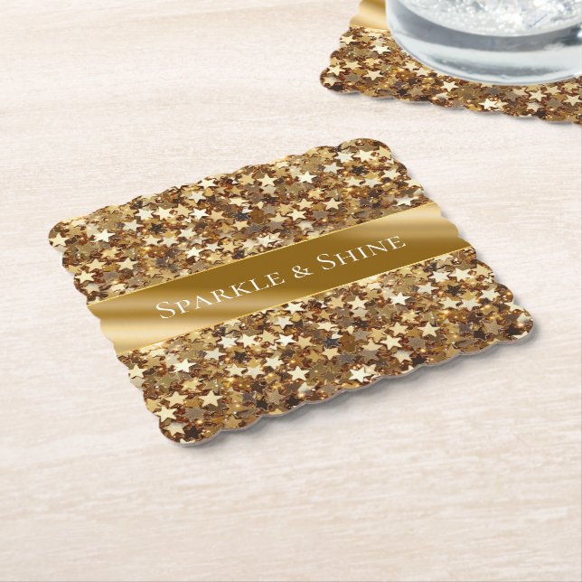 Dessous-de-verre En Papier Étoiles d'étincelles d'or (Incliné)