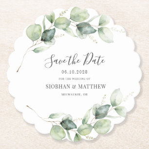 Dessous-de-verre En Papier Faire-part de mariage à la feuille d'eucalyptus