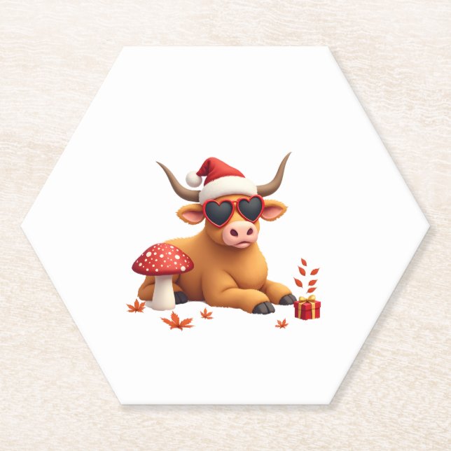 Dessous-de-verre En Papier Fall Highland Cow Pumpkin Bow Christmas Girls Kids (Devant)