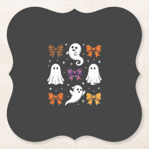 Dessous-de-verre En Papier Fantôme Mignon avec Rubans Design Halloween_1