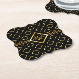 Dessous-de-verre En Papier FAUX motif géométrique doré avec monogramme sur fo