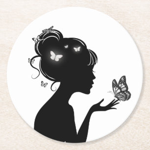 Dessous-de-verre En Papier Femme papillons blancs