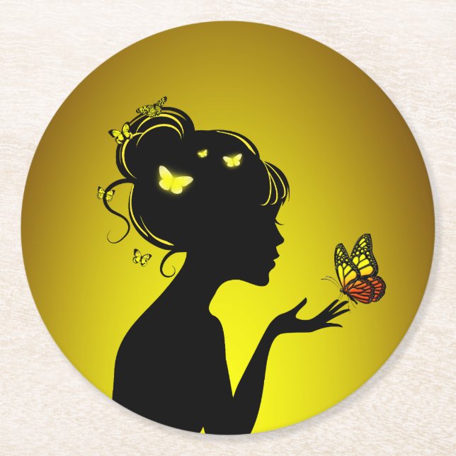 Dessous-de-verre En Papier Femme papillons jaunes (Devant)