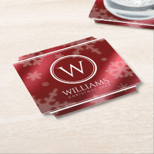 Dessous-de-verre En Papier Festif Red Foil Snowflakes Nom du monogramme