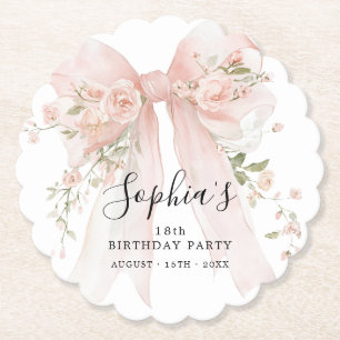 Dessous-de-verre En Papier Fête d'anniversaire 18 ans Ruban rose avec roses