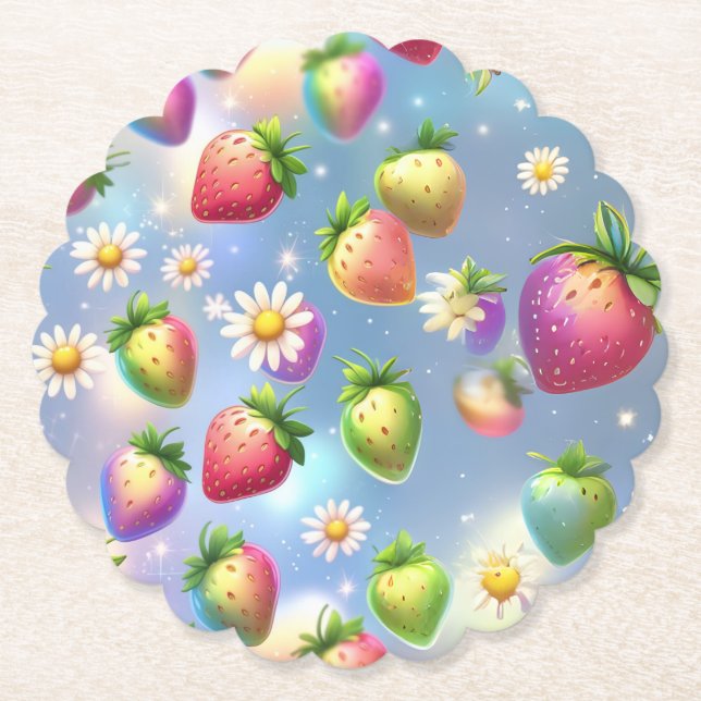 Dessous-de-verre En Papier Fête d'anniversaire aux fraises mignonnes (Devant)
