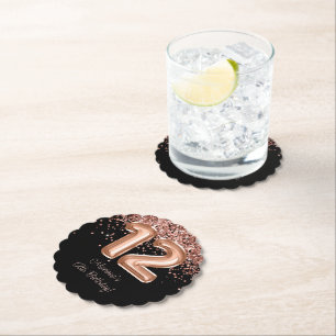 Dessous-de-verre En Papier Fête d'anniversaire de 12 ans Rose Gold Black