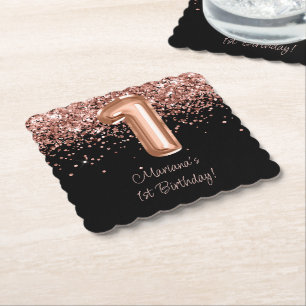 Dessous-de-verre En Papier Fête d'anniversaire de 1ère année Rose Gold Black