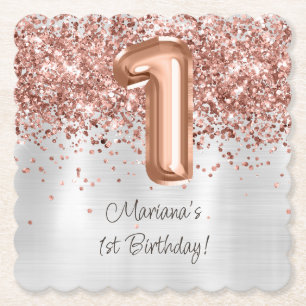 Dessous-de-verre En Papier Fête d'anniversaire de 1re année Rose Gold Silver
