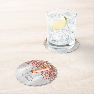 Dessous-de-verre En Papier Fête d'anniversaire de 7 ans Rose Gold Argent