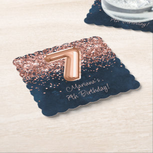 Dessous-de-verre En Papier Fête d'anniversaire Rose Gold Navy Blue 7 ans