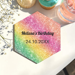 Dessous-de-verre En Papier Fête d'anniversaire scintillante rose jaune