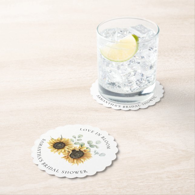 Dessous-de-verre En Papier Fête de mariage au tournesol à l'aquarelle et à l' (En situation)