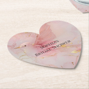 Dessous-de-verre En Papier Fête de mariage oiseaux rose blush doré Mariage