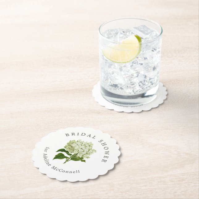 Dessous-de-verre En Papier Fête des mariées blanche Hydrangea (En situation)