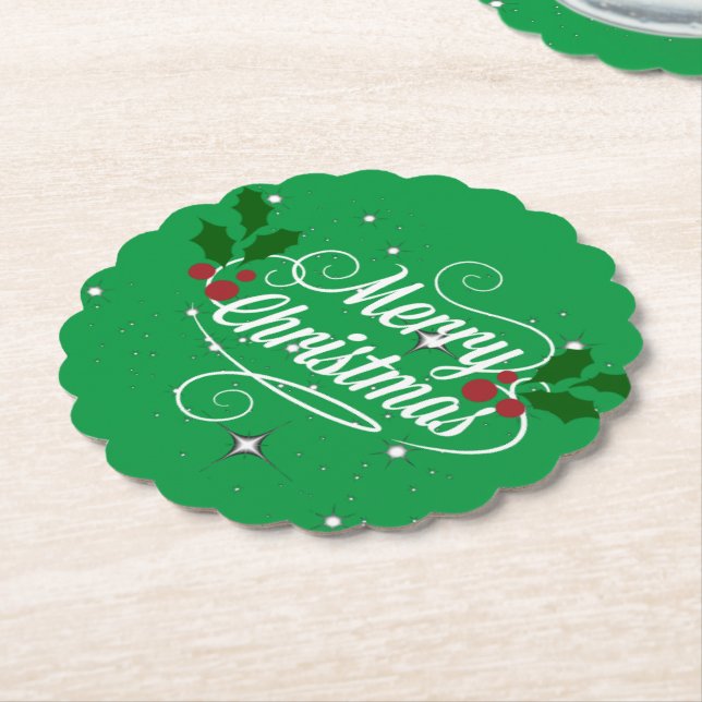 Dessous-de-verre En Papier Fêter Noël, vert festif (Incliné)