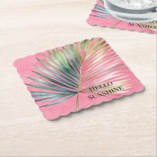 Dessous-de-verre En Papier Feuille Tropicale Verte Rose